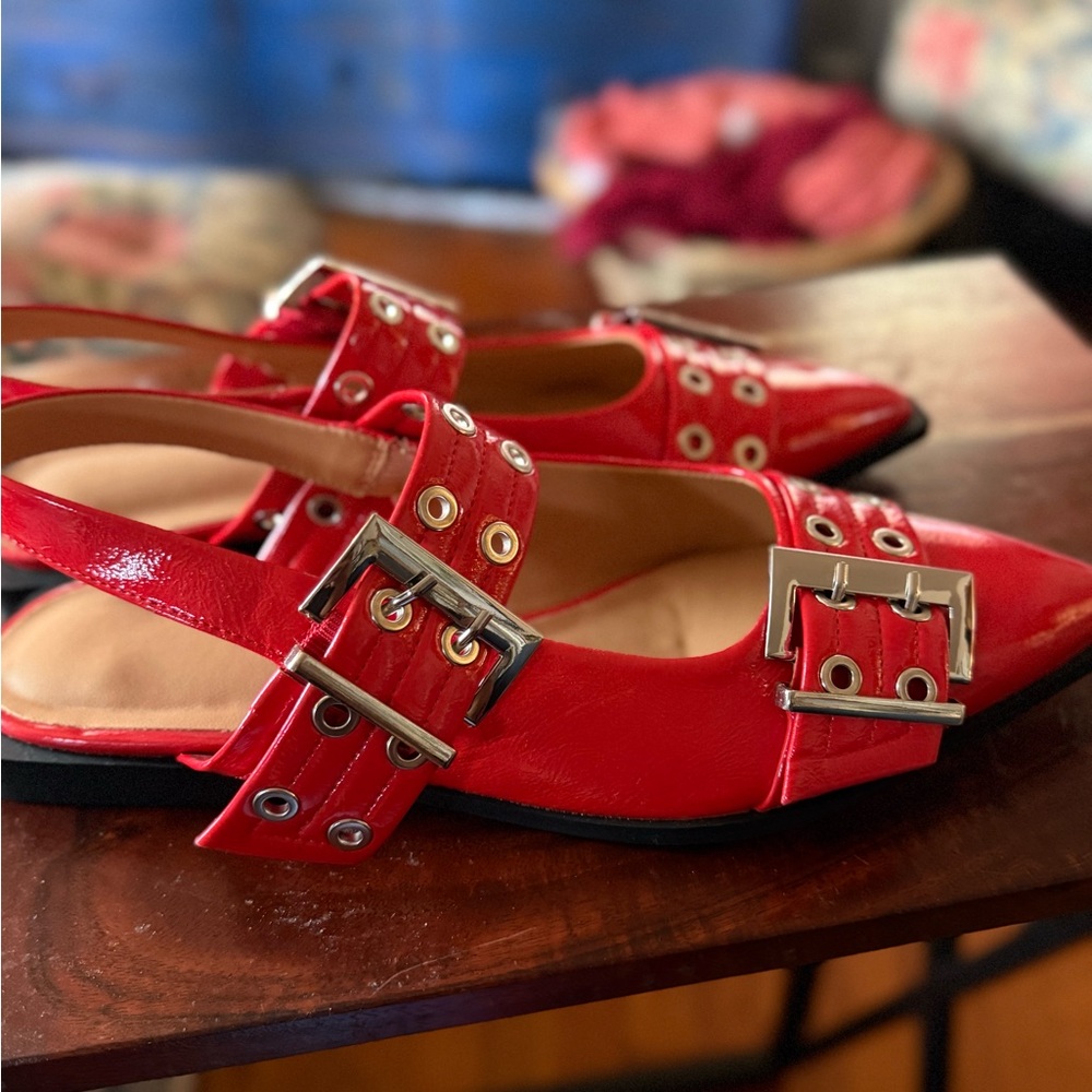 Amazon Red Women's Flats with Buckle Accents - Picture 4 of 5
